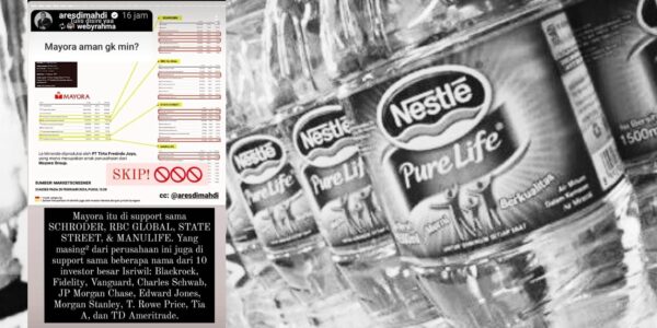 produk Air Minum Dalam Kemasan (AMDK) yang di boikot. nformasi ini disebarkan melalui media sosial Instagram @Aresdimahdi dengan menyunting data dari Market Screener.