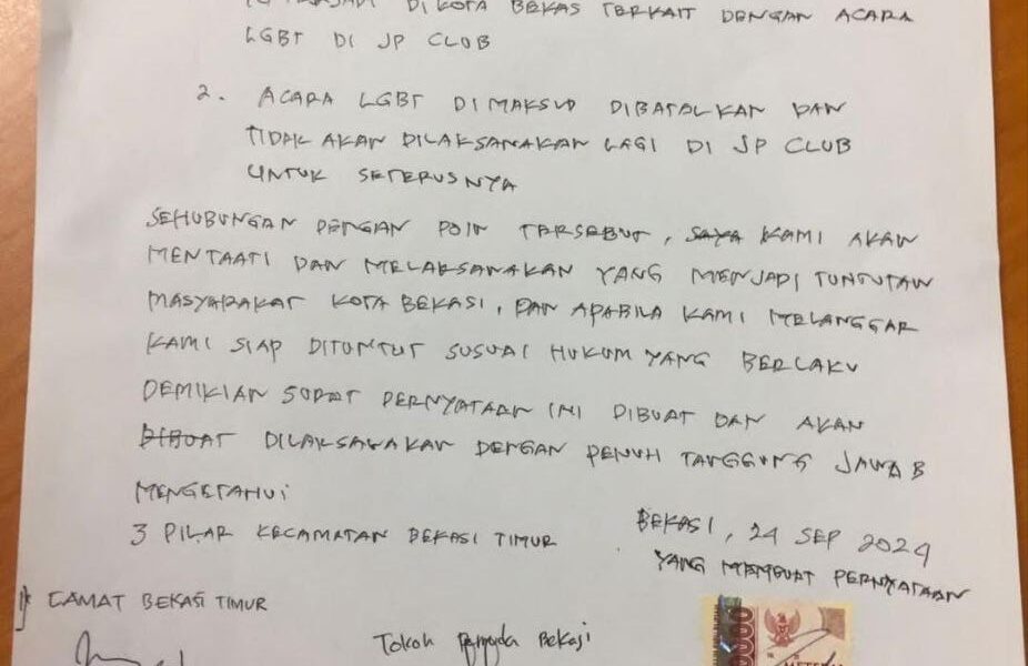Surat Pernyataan Pelarangan Acara LGBT