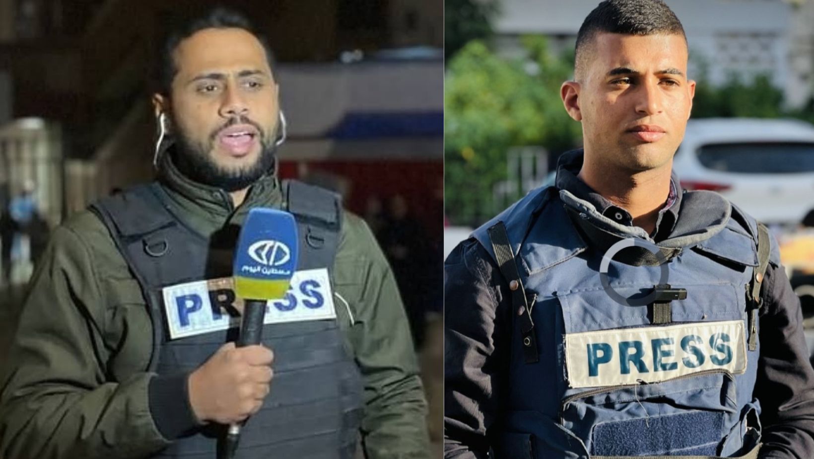 Mohammad Mansour Jurnalis Palestine Today (kiri), Hussam Shabat Jurnalis untuk Al Jazeera Mubasher (kanan)