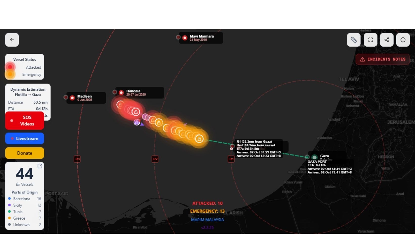 Kondisi Armada Global Sumud Flotilla di Zona Merah